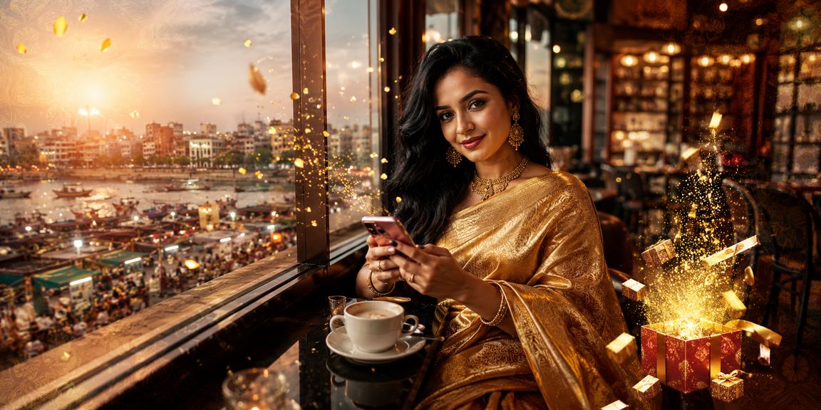 নারায়ণগঞ্জে শাড়ি পরা নারী মোবাইল পেমেন্ট করছেন